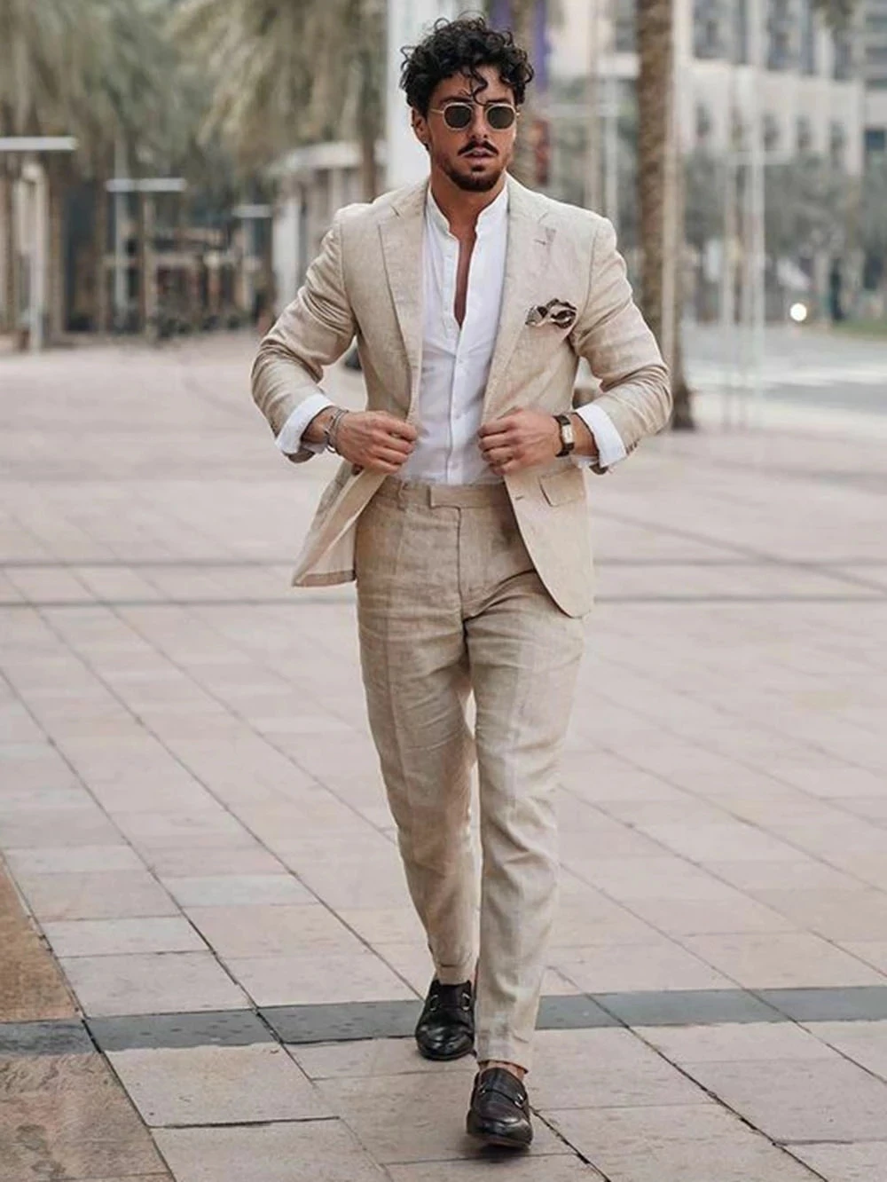 Men Formal Wear With Blazer - Letnie lniane garnitury męskie na plażę,