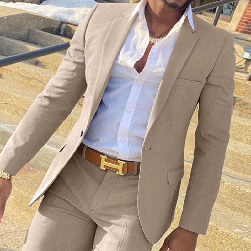 Men Formal Wear Wedding - 2-częściowy beżowy garnitur dla mężczyzn Slim