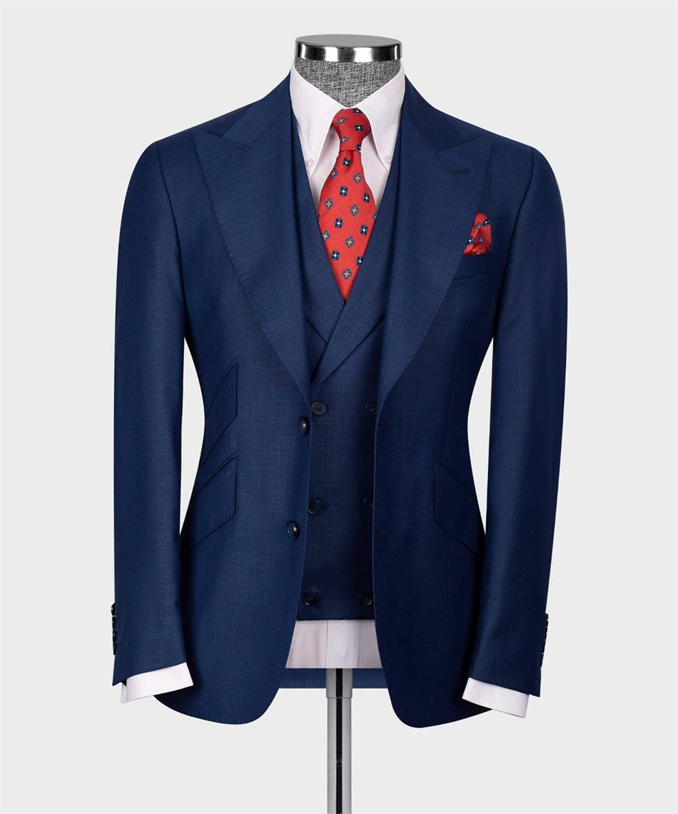Elegant Formal Men'S Wear - Elegancki granatowy klasyczny smoking ślubny 3PCS