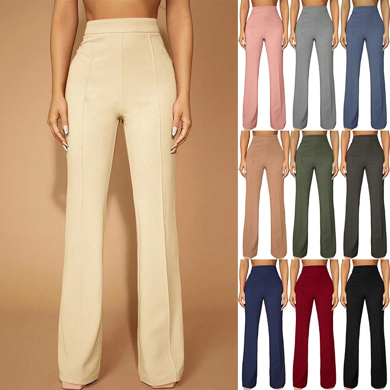 Dress Pant Flat Front - Letnie damskie spodnie z wysokim stanem,