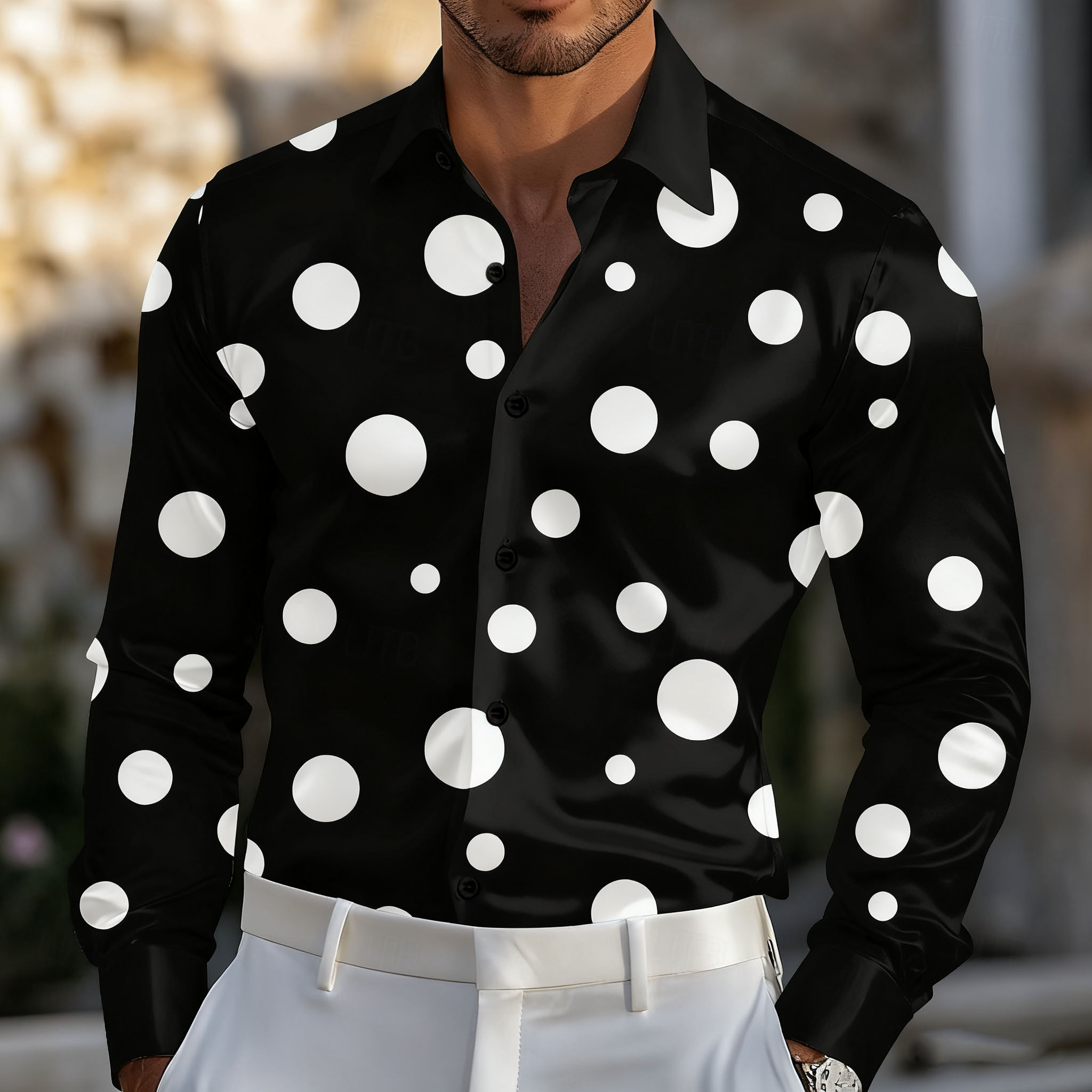 Men'S Holiday Formal Wear - Męska koszula w geometryczne kropki, elegancka