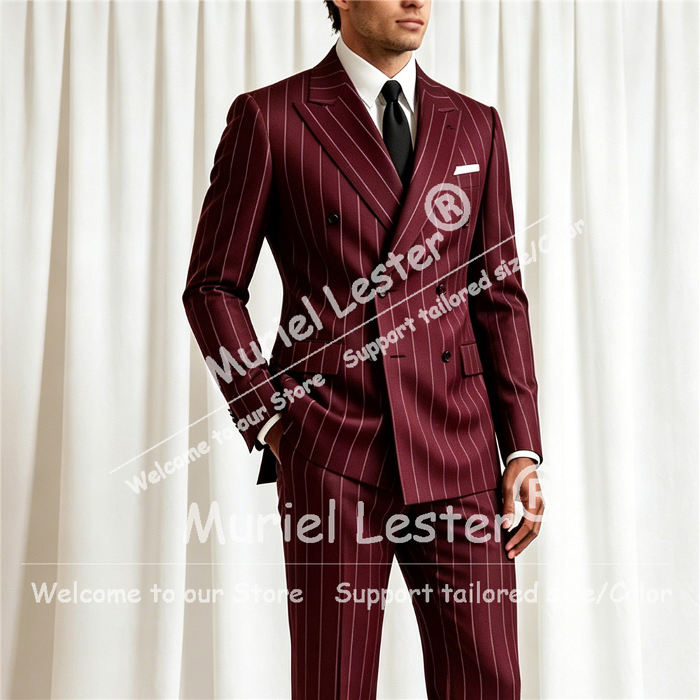 Men Formal Wear Pants - Elegancki garnitur w paski męski, dwuczęściowy