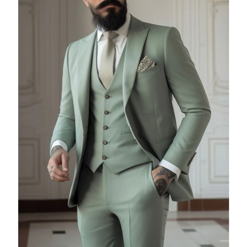 Men Formal Wear With Blazer - Jasnozielony Garnitury Męskie Garnitury 3-częściowe Garnitury