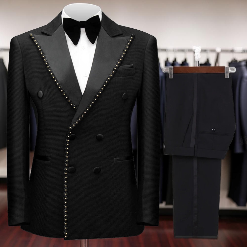 Men Formal Wear Wedding - Dwurzędowe, zdobione koralikami garnitury męskie 2-częściowe