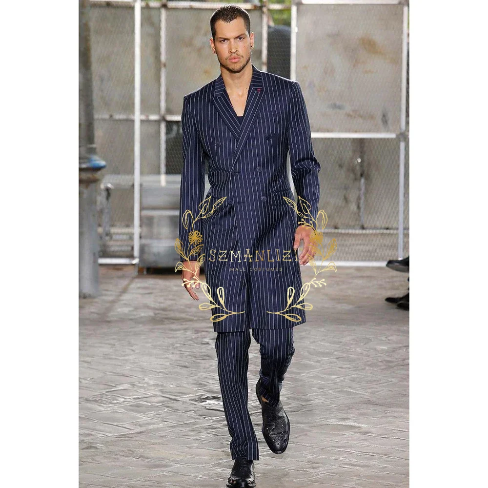 Men Formal Wear With Blazer - Formalny męski garnitur 2-częściowy granatowy w
