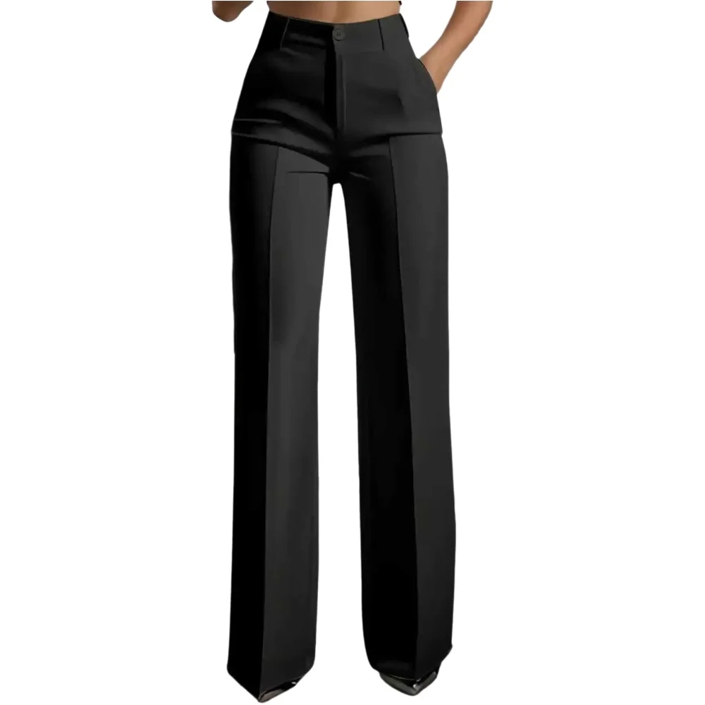Dress Pant Flat Front - Damskie spodnie garniturowe z wysokim stanem,