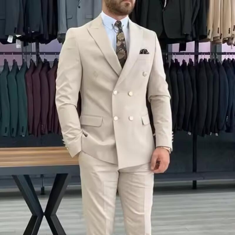 Men Formal Wear Wedding - Nowe beżowe garnitury męskie dwurzędowe z