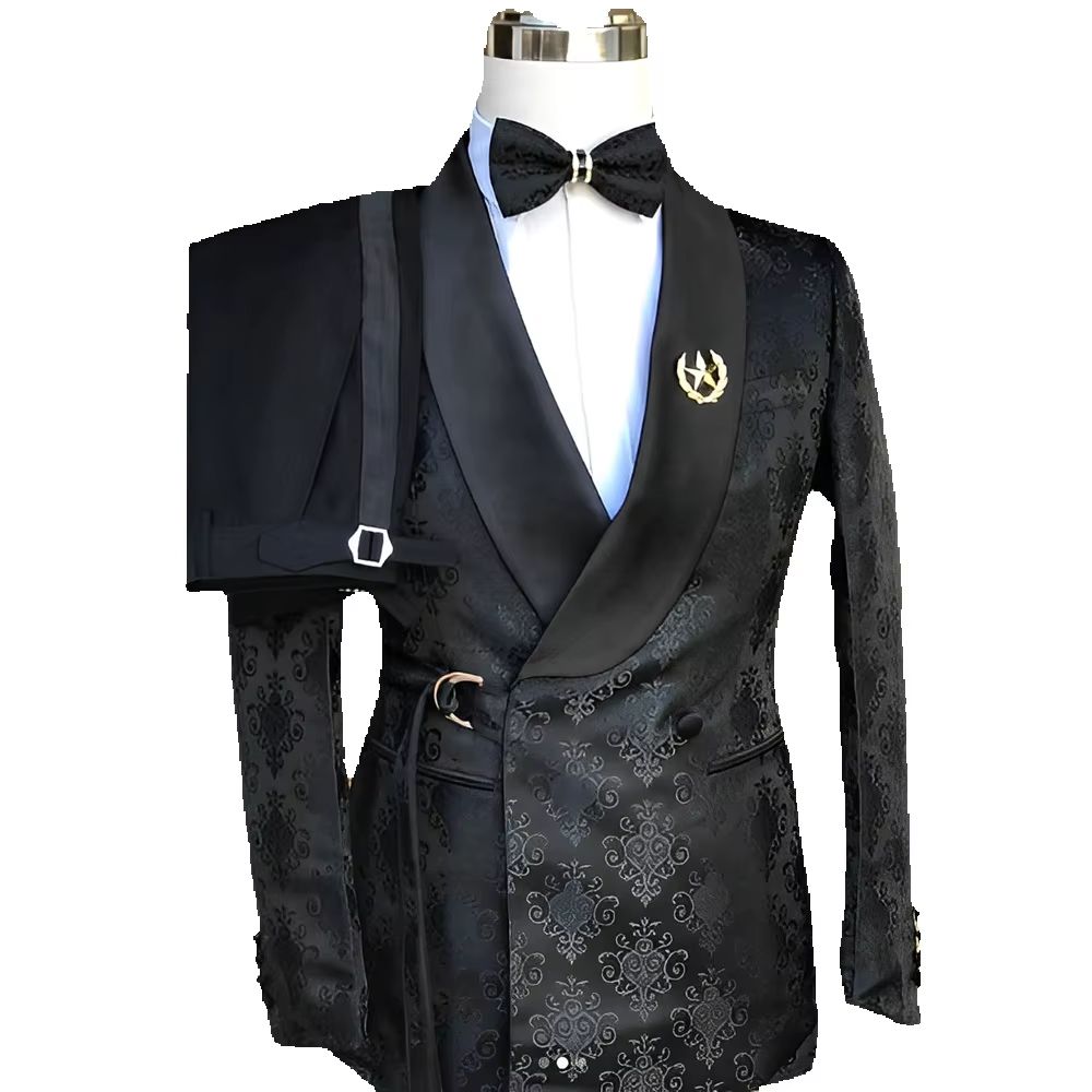 Czarny wzór garnitur męski 2-c – Men Formal Wear Wedding recenzja i cena