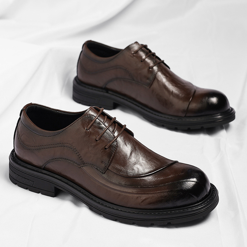 Brązowe, postarzane, skórzane, – Men Formal Wear Wedding recenzja i cena