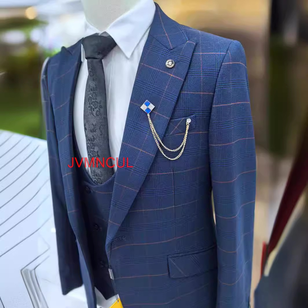 Męski garnitur w kratę, 3-częś – Men Formal Wear Pants recenzja i cena