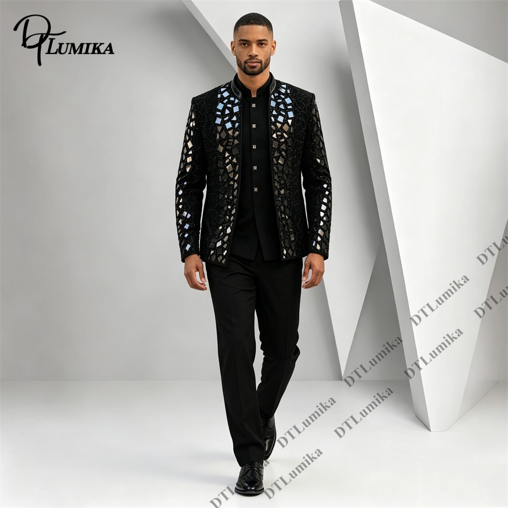 Męski czarny garnitur z mandar – Men Formal Wear Pants recenzja i cena
