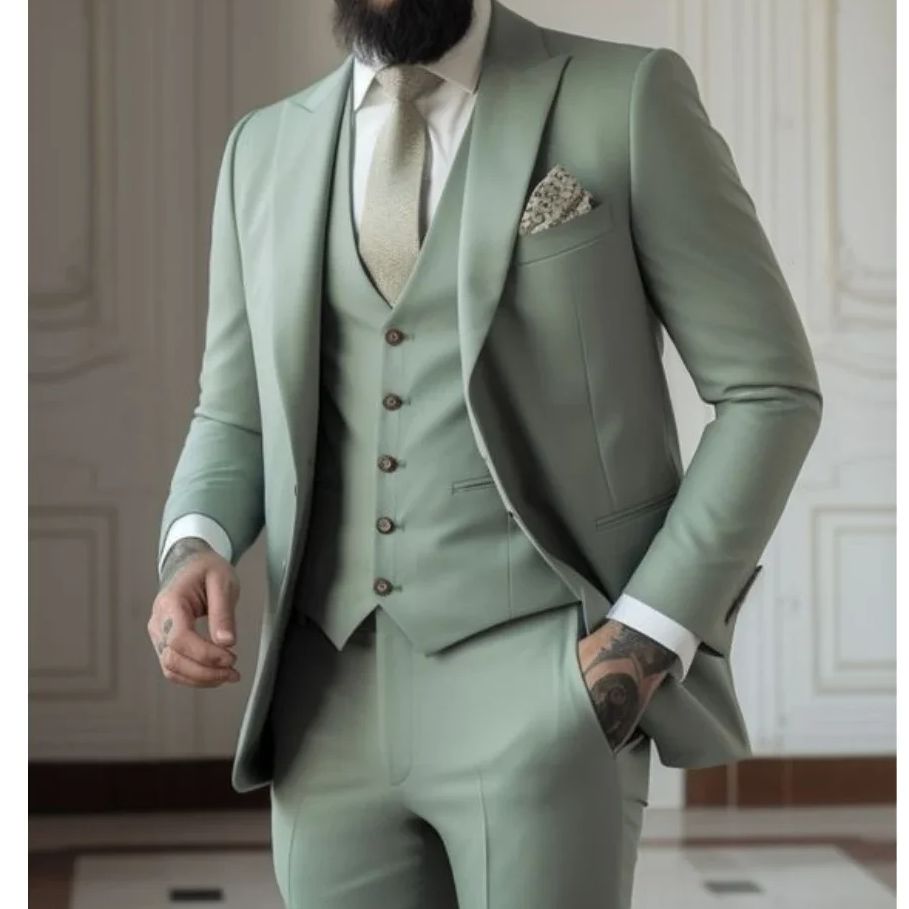Sage Green męskie garnitury 3- – Men Formal Wear Wedding recenzja i cena