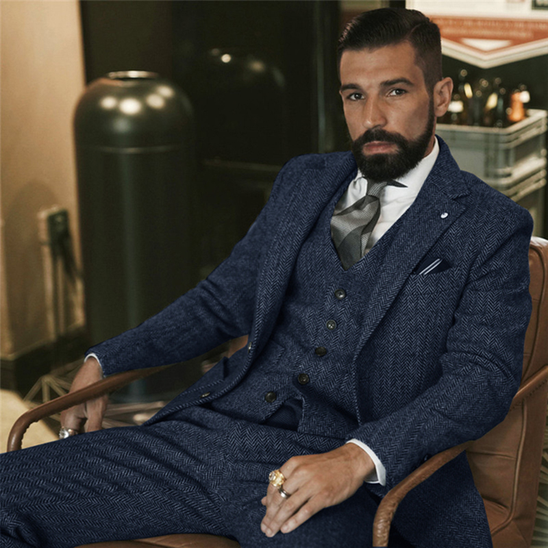 Szary wełniany tweedowy garnit – Men Formal Wear Wedding recenzja i cena